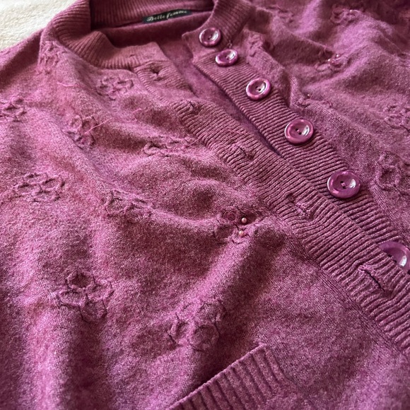 Belle Femme Women’s Wool Cashmere Blend Mauve Cardigan Large Grandma Cozy - Picture 6 of 16